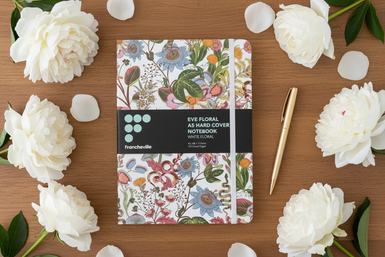 Eve Floral A5 Hard Cover Notebook (White Floral)