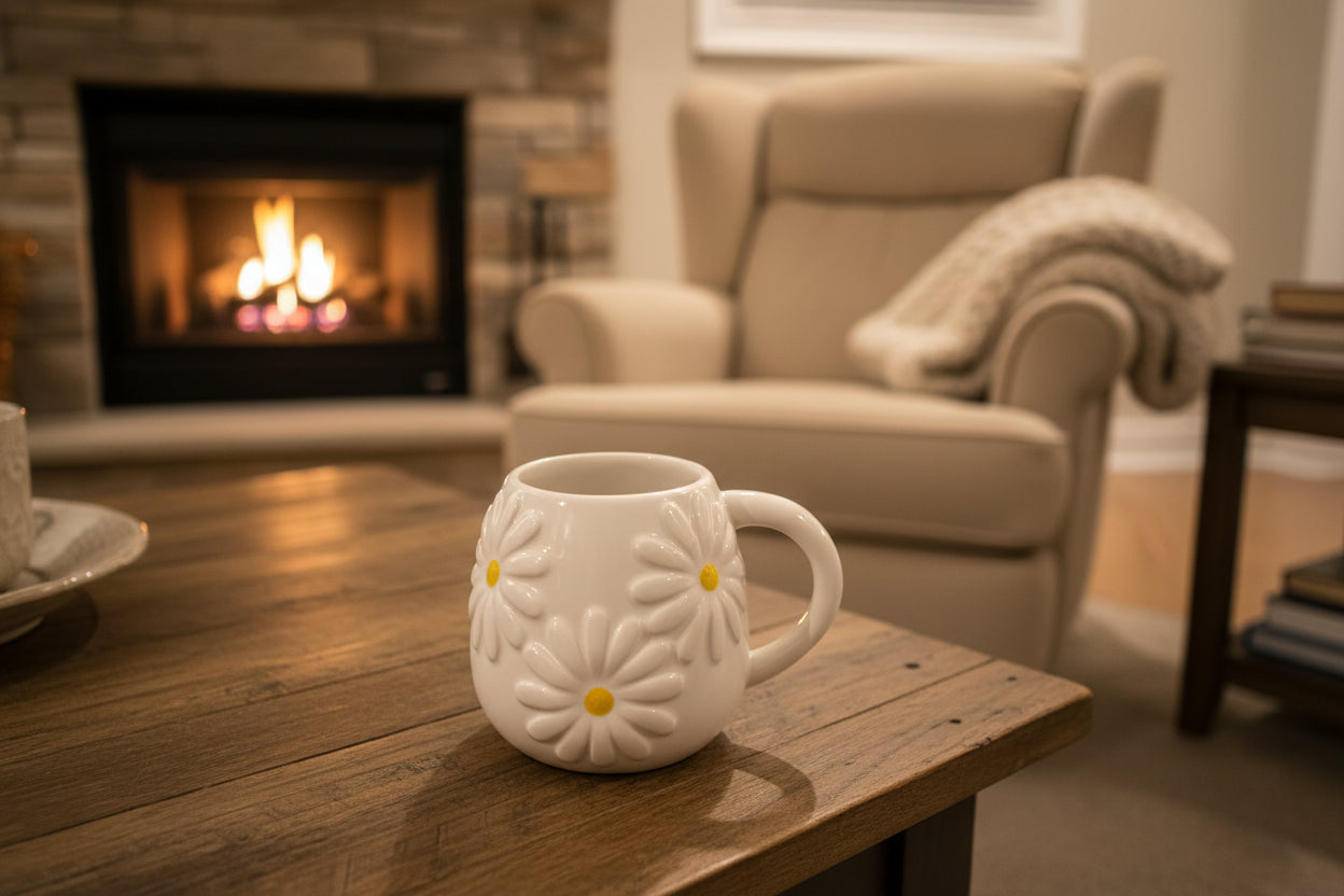 White Floral Dolomite Mug