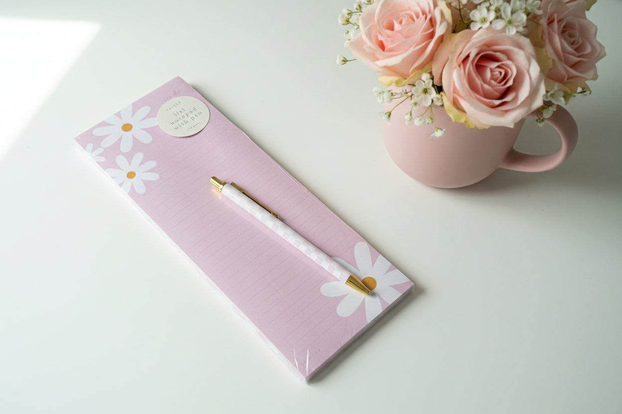 To Do List Pink Floral Notepad with Pen