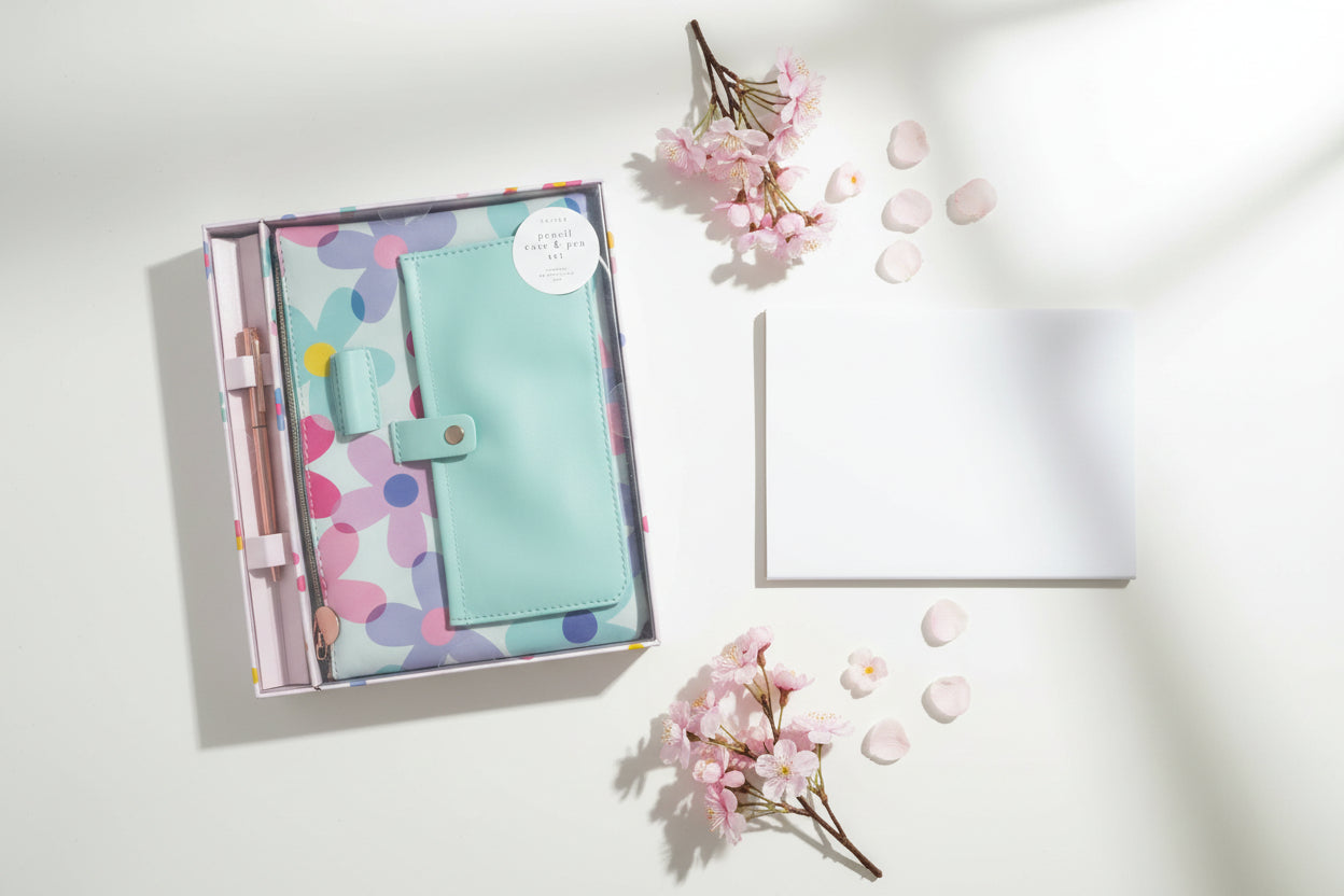 Good Vibes Bright Floral Pencil Case & Pen Set (Boxed)