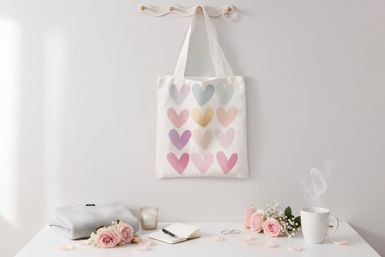 Canvas Heart Printed Tote Bag