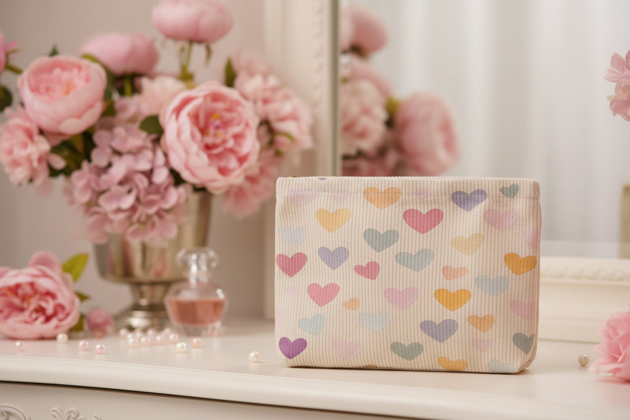 Heart Print Makeup Bag with Zip