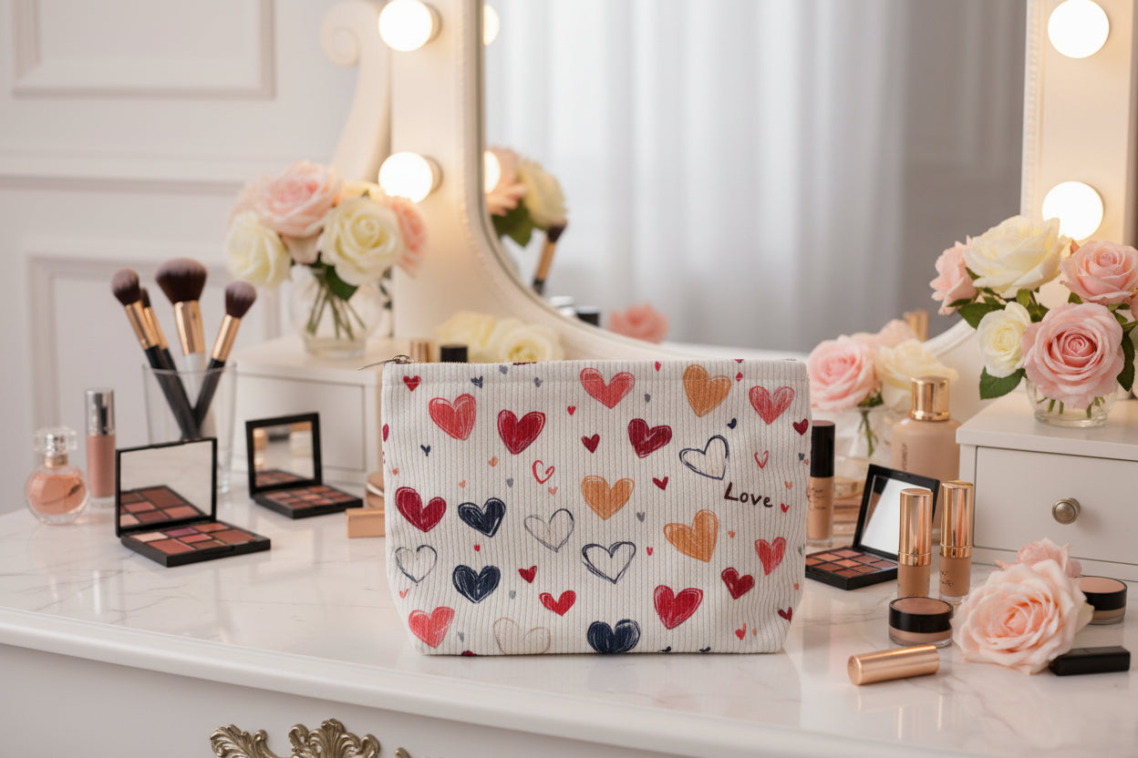 Heart Print Makeup Bag with Zip