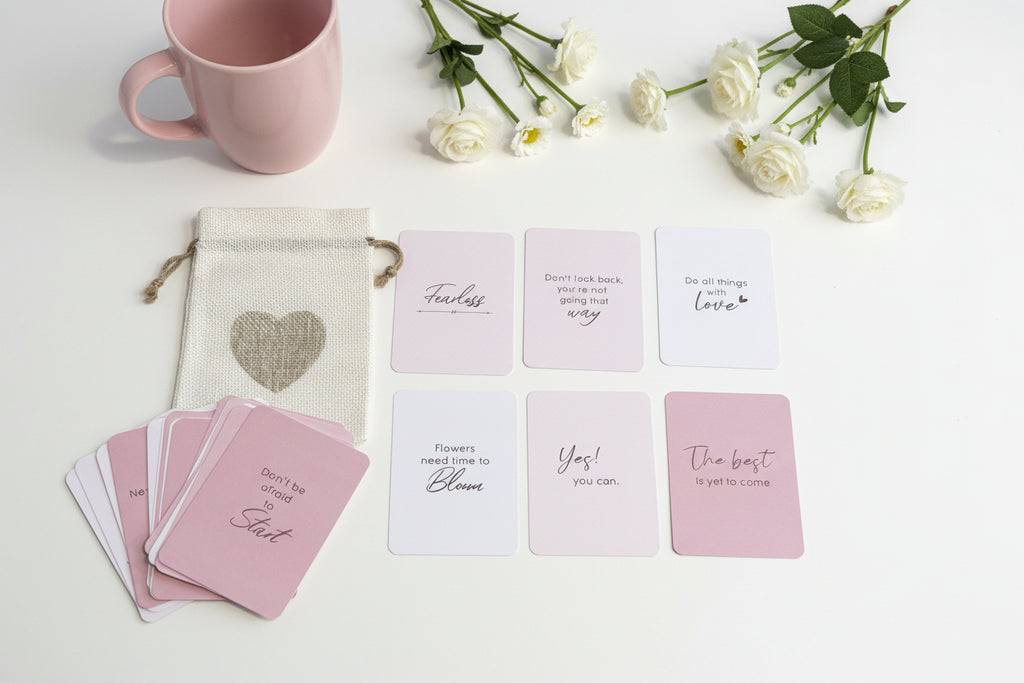 Positive Affirmation Cards in Heart Bag