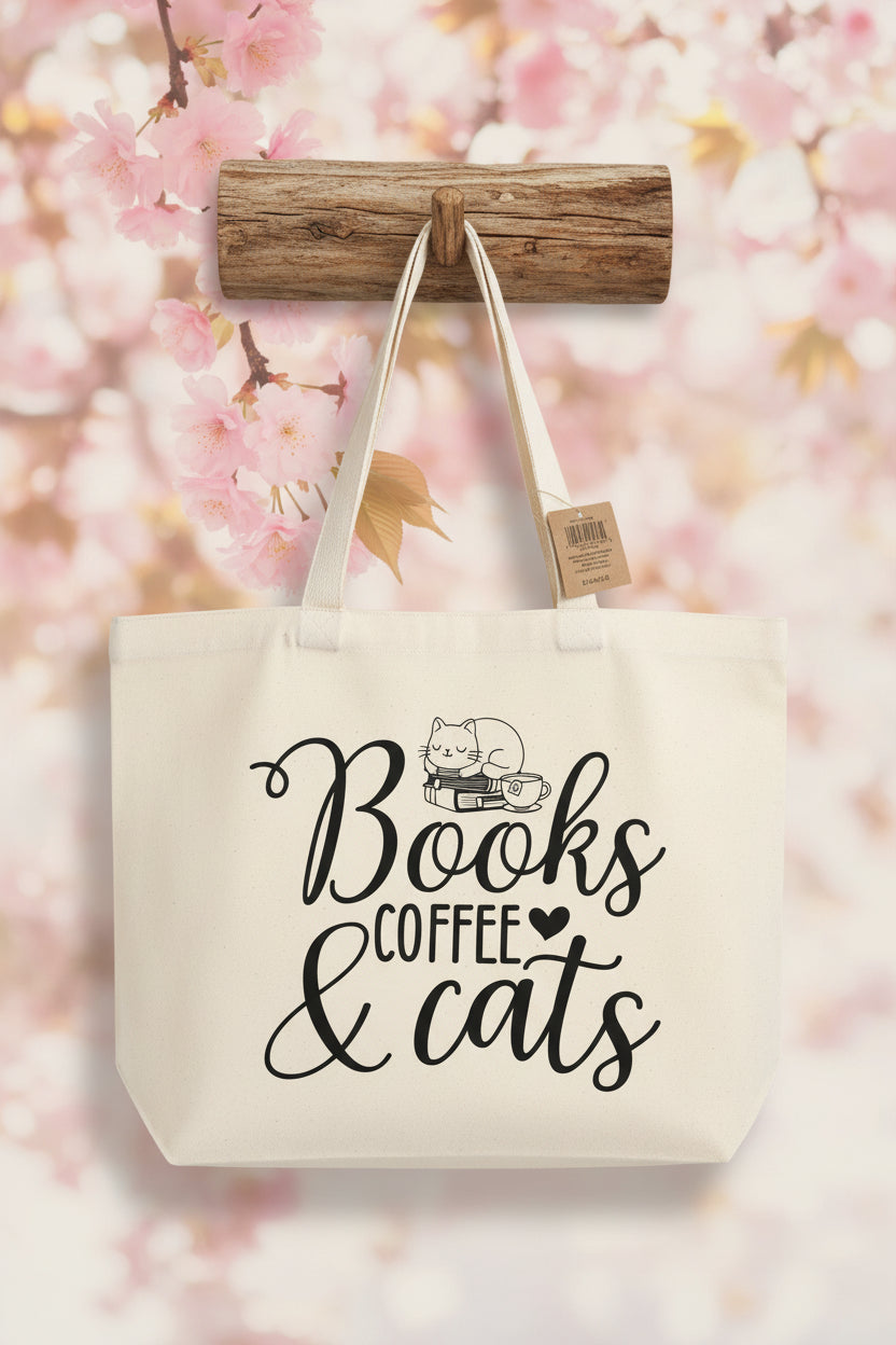 Books, Coffee & Cats Version 2 Tote Bag