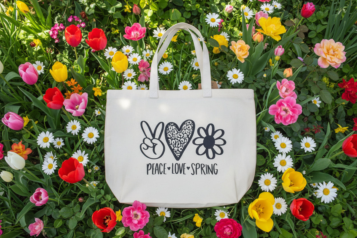 Peace Love Spring Tote Bag