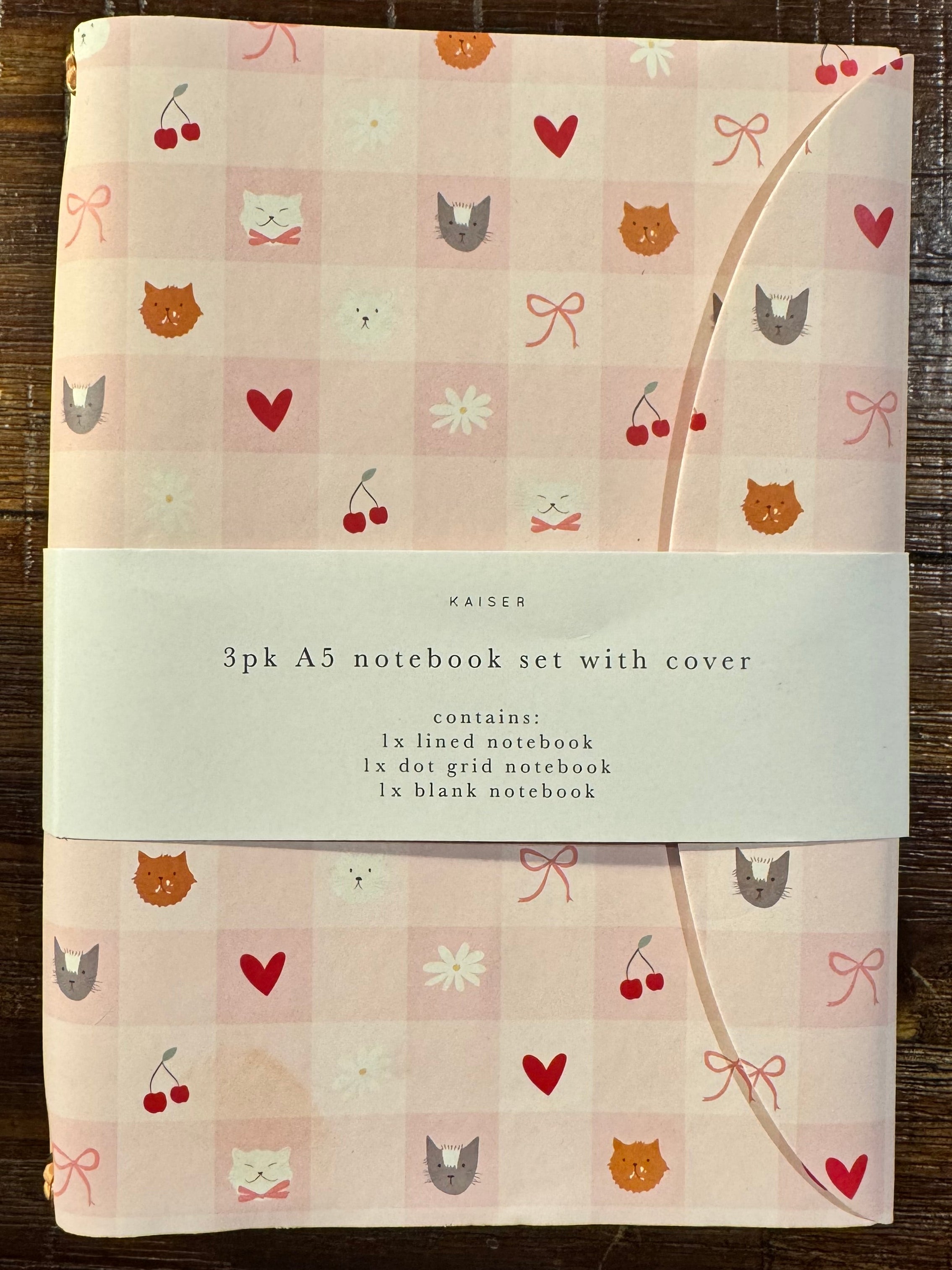 3pk A5 Notebook set with Cover (Pink Cat)