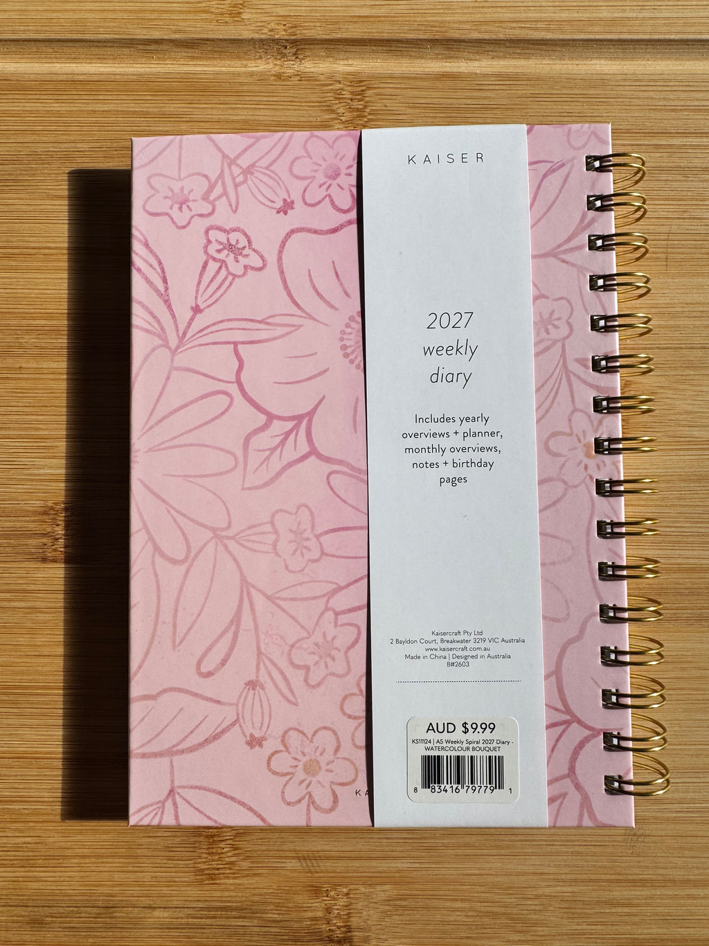 Spiral Bound Pink Floral 2027 Diary