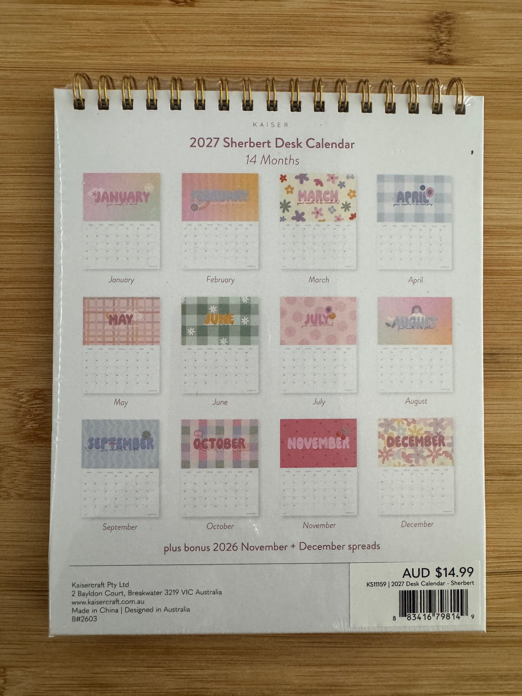 2027 Sherbert Desk Calendar (14 months)