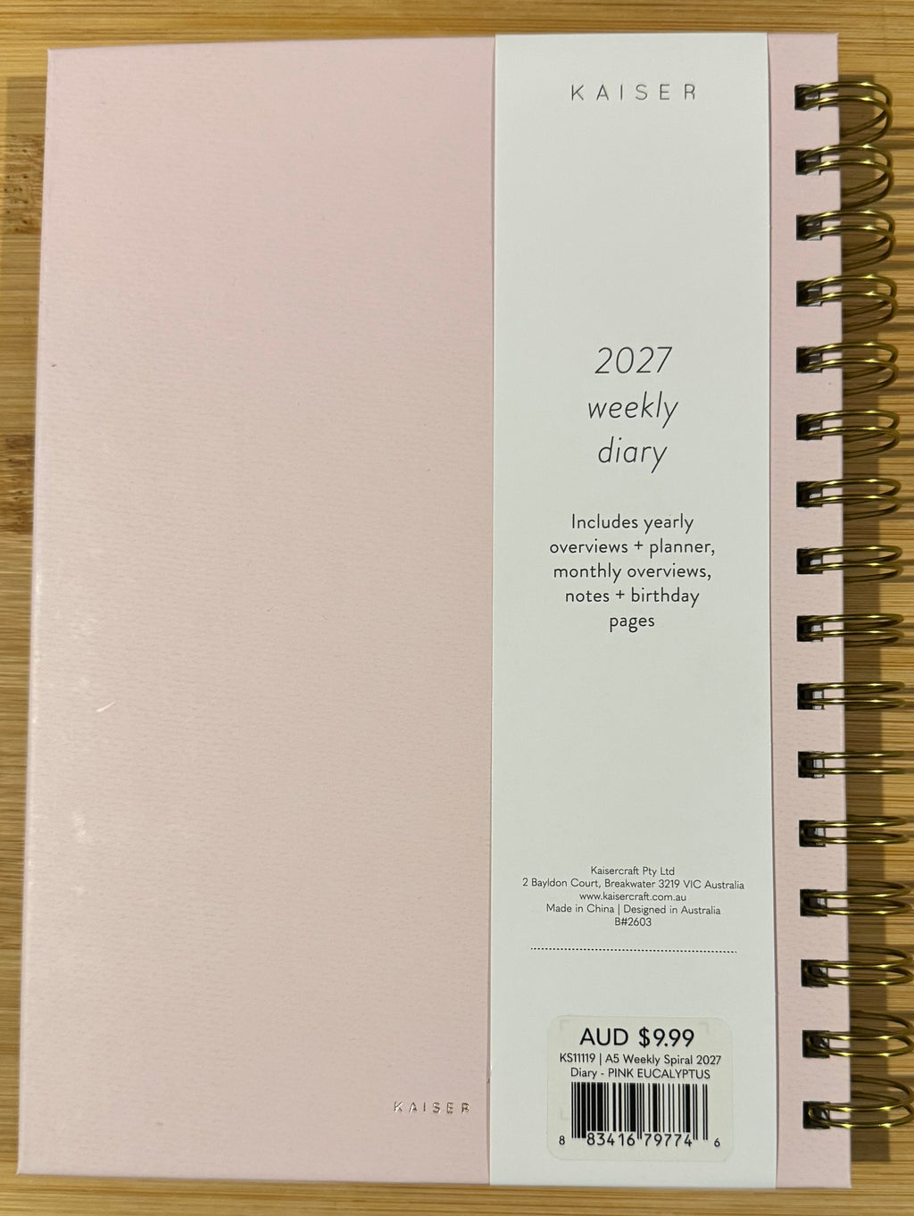 2027 Spiral Bound A5 Weekly Diary - Pink Eucalyptus