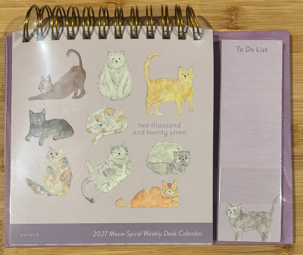 2027 Meow Spiral Weekly Desk Calendar & To Do List