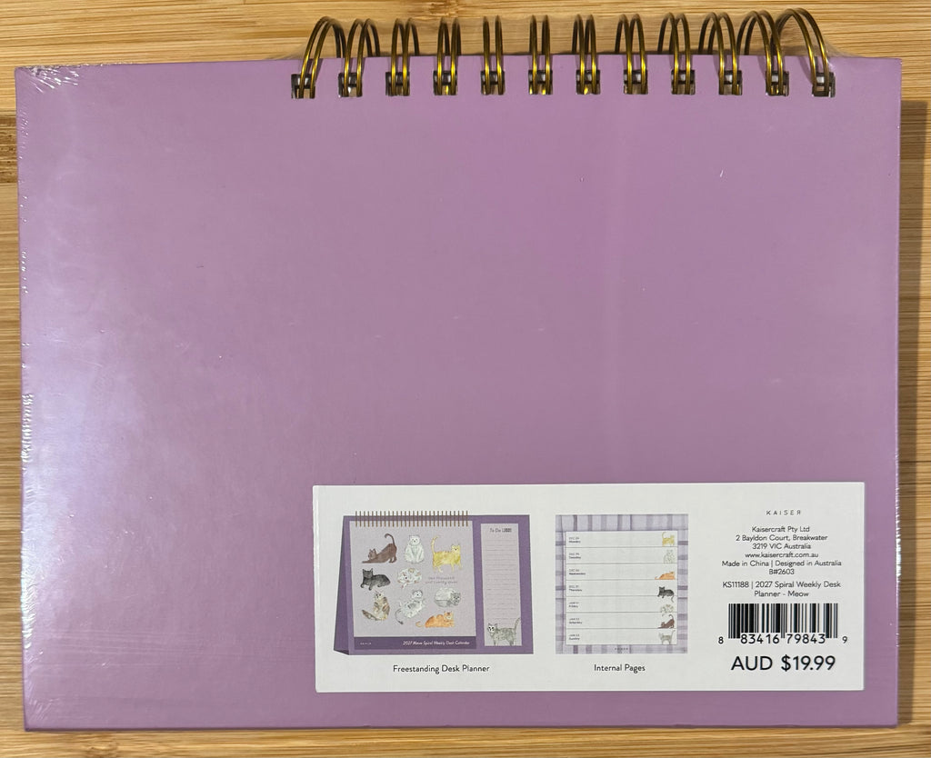 2027 Meow Spiral Weekly Desk Calendar & To Do List